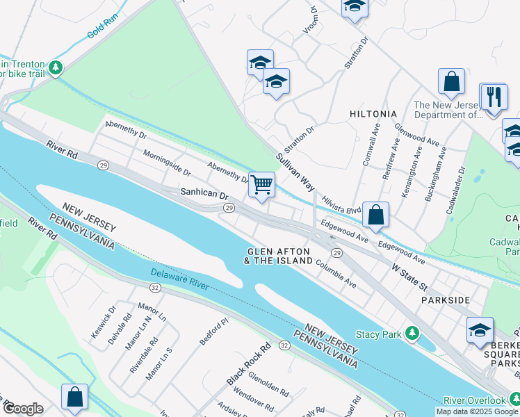 map of restaurants, bars, coffee shops, grocery stores, and more near 216-NEXT Sanhican Drive in Trenton