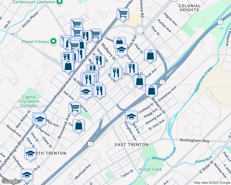 map of restaurants, bars, coffee shops, grocery stores, and more near 840 Pennsylvania Avenue in Trenton