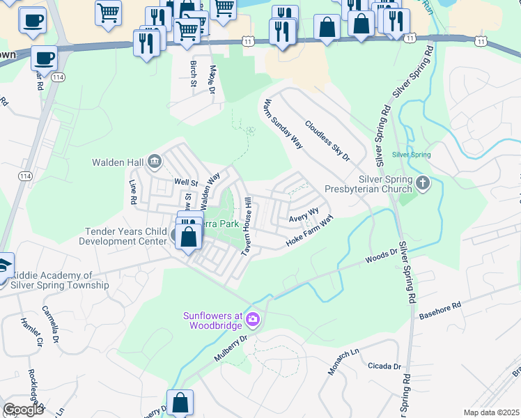 map of restaurants, bars, coffee shops, grocery stores, and more near 63 Porter Alley in Mechanicsburg