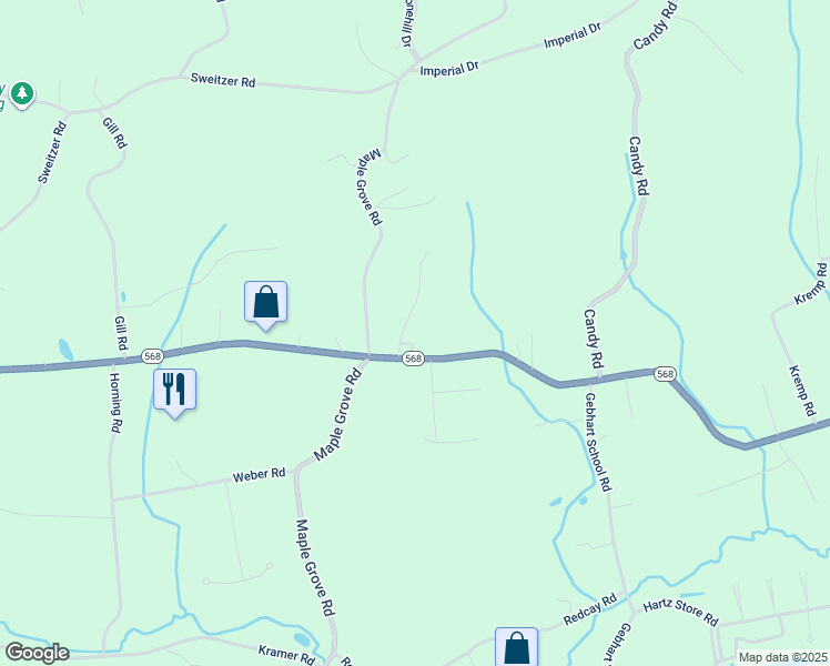 map of restaurants, bars, coffee shops, grocery stores, and more near 5015 Spruce Lane in Mohnton