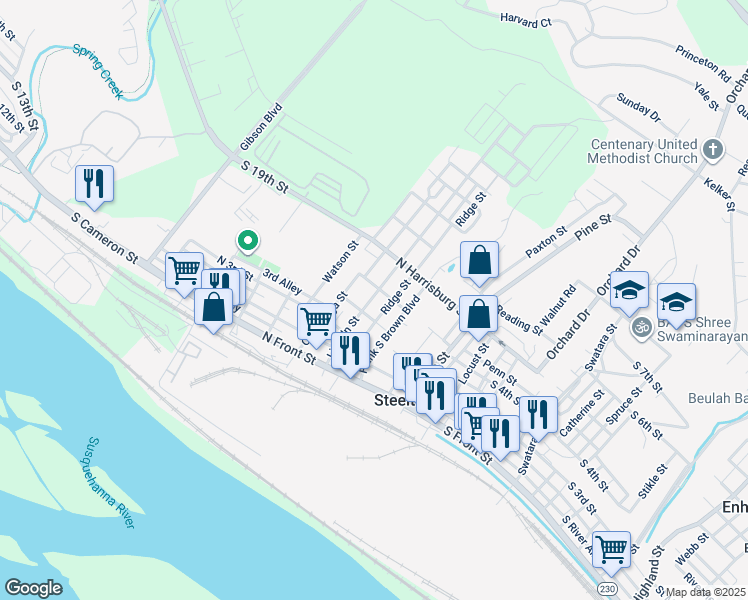 map of restaurants, bars, coffee shops, grocery stores, and more near 168 Lincoln Street in Steelton