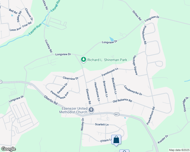 map of restaurants, bars, coffee shops, grocery stores, and more near 1525 Farmhouse Lane in Middletown