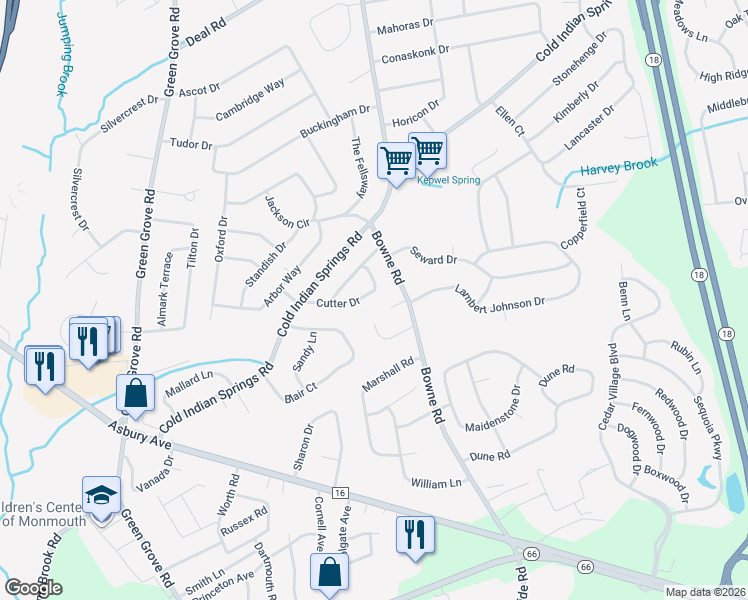 map of restaurants, bars, coffee shops, grocery stores, and more near 17 Cutter Drive in Ocean Township