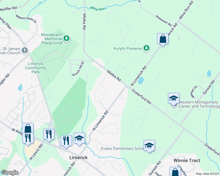 map of restaurants, bars, coffee shops, grocery stores, and more near 82 Phaeton Way in Royersford