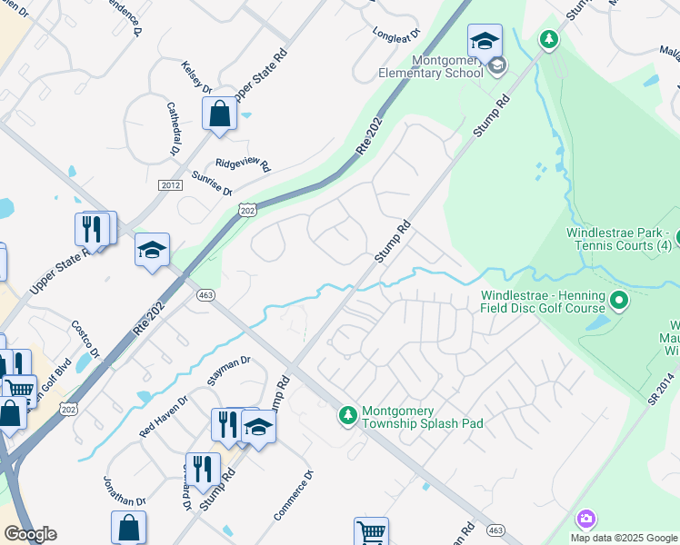 map of restaurants, bars, coffee shops, grocery stores, and more near 123 Polo Drive in North Wales
