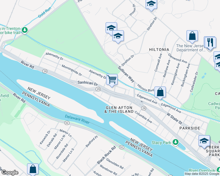 map of restaurants, bars, coffee shops, grocery stores, and more near 216-NEXT Sanhican Drive in Trenton