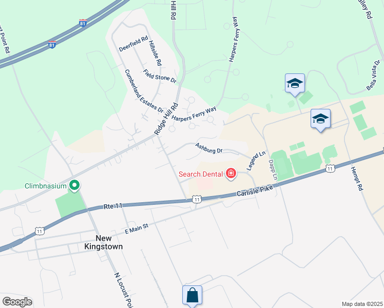 map of restaurants, bars, coffee shops, grocery stores, and more near 16 Lismore Place in Mechanicsburg