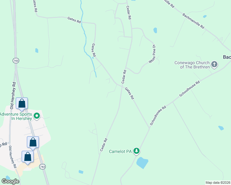 map of restaurants, bars, coffee shops, grocery stores, and more near 285 Gates Road in Hershey