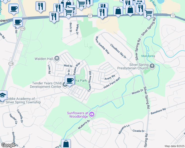 map of restaurants, bars, coffee shops, grocery stores, and more near 68 Tavern House Hill in Mechanicsburg