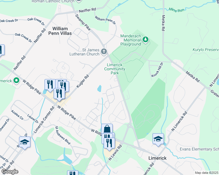map of restaurants, bars, coffee shops, grocery stores, and more near 101 Finch Lane in Royersford
