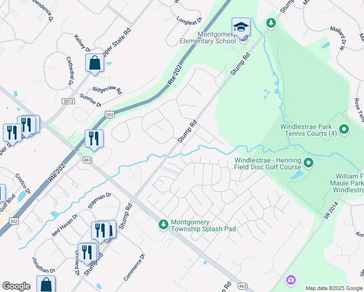 map of restaurants, bars, coffee shops, grocery stores, and more near 547 Overview Lane in North Wales