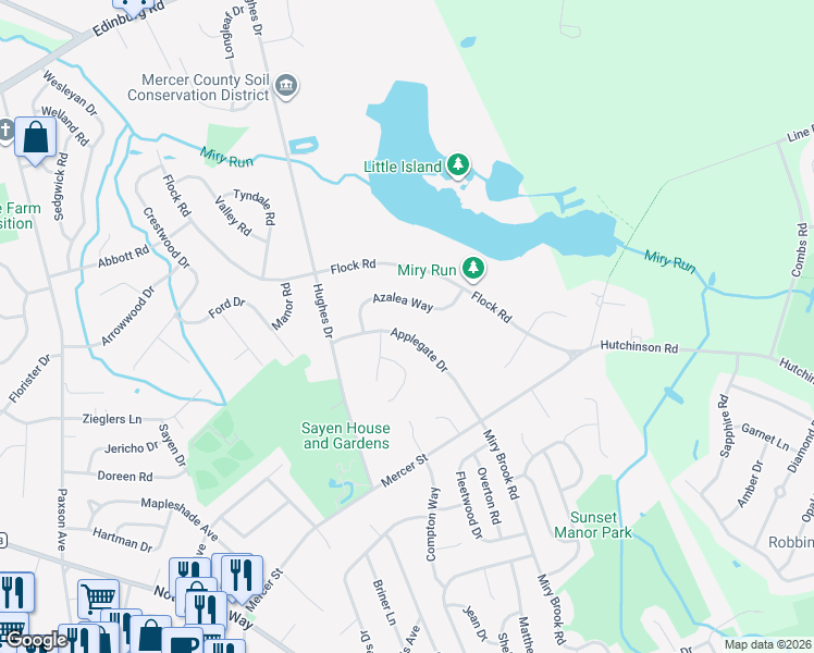 map of restaurants, bars, coffee shops, grocery stores, and more near 183 Applegate Drive in Hamilton Township