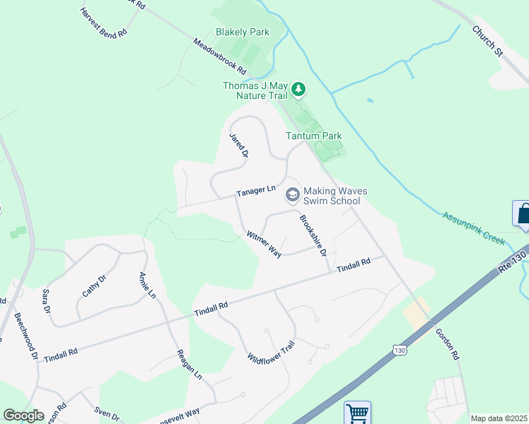 map of restaurants, bars, coffee shops, grocery stores, and more near 22 Brookshire Drive in Robbinsville Township