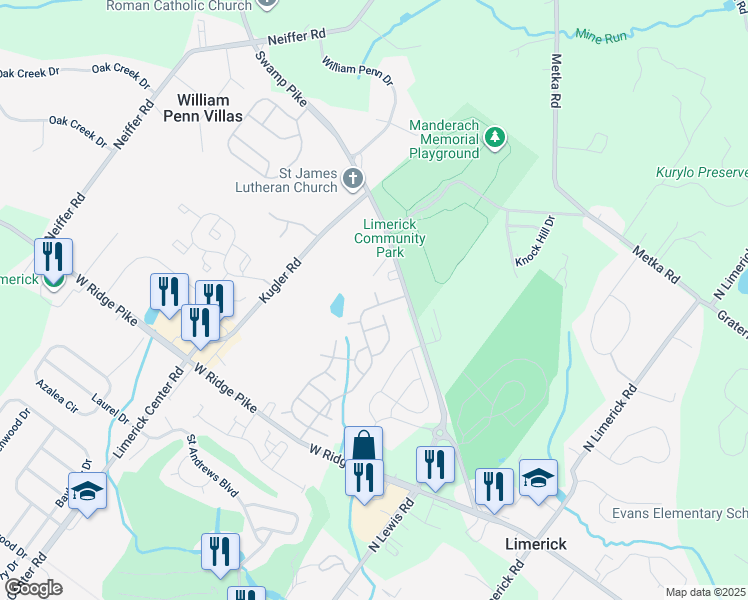 map of restaurants, bars, coffee shops, grocery stores, and more near 101 Finch Lane in Royersford