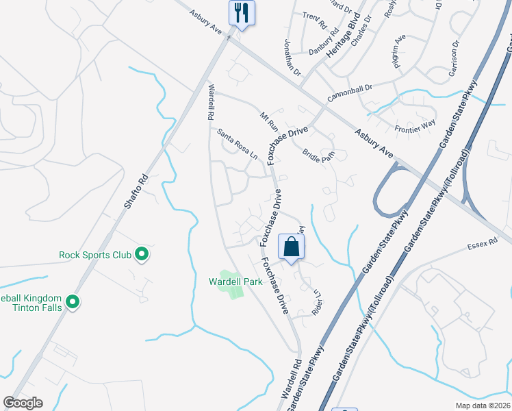 map of restaurants, bars, coffee shops, grocery stores, and more near 21 Equestrian Court in Tinton Falls