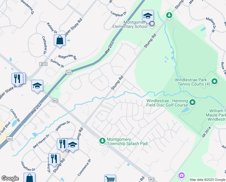 map of restaurants, bars, coffee shops, grocery stores, and more near 547 Overview Lane in North Wales