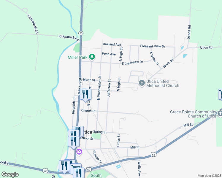 map of restaurants, bars, coffee shops, grocery stores, and more near 325 Maple Avenue in Utica