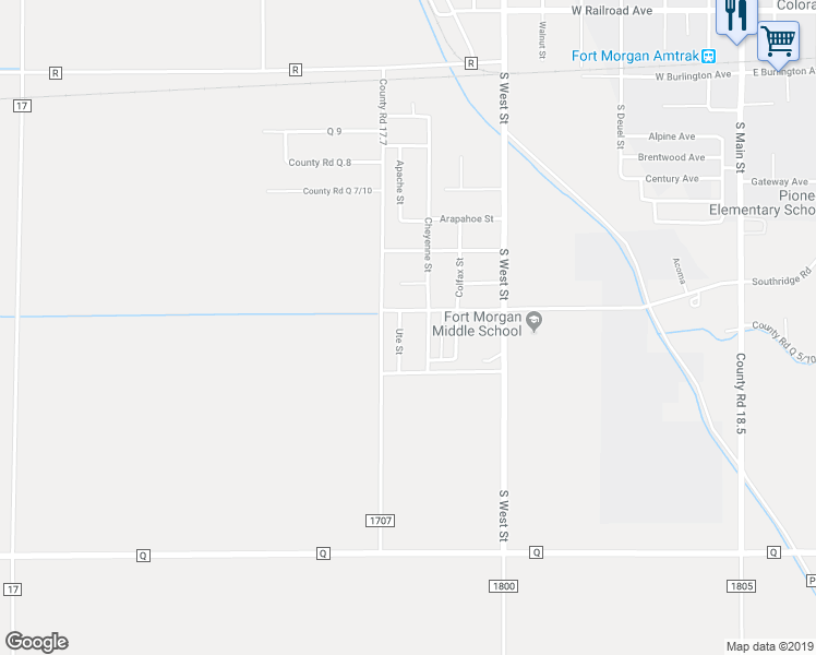 map of restaurants, bars, coffee shops, grocery stores, and more near 708 Ute Street in Fort Morgan