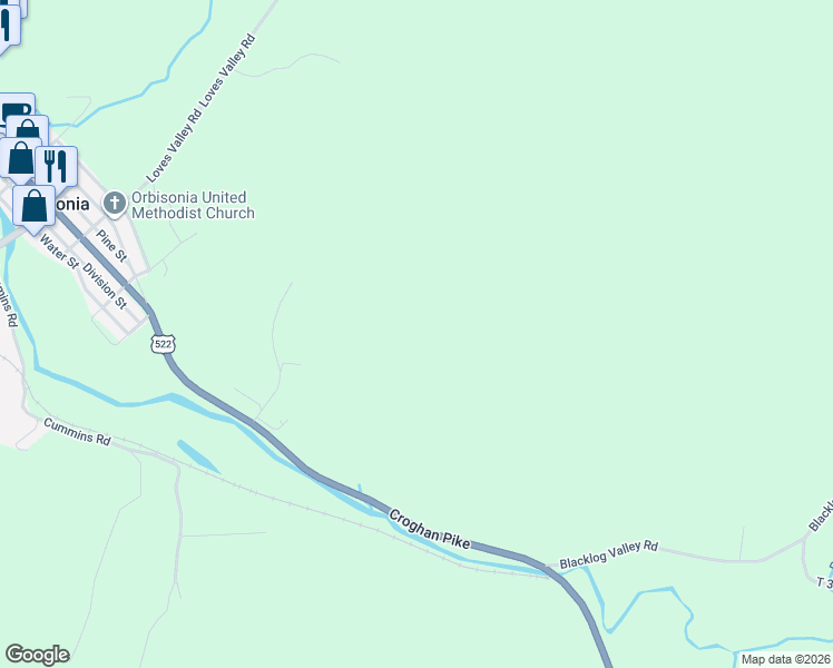 map of restaurants, bars, coffee shops, grocery stores, and more near Shepherd Road in Orbisonia