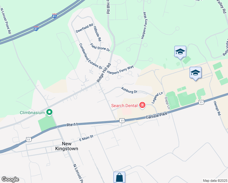map of restaurants, bars, coffee shops, grocery stores, and more near 13 Ashburg Drive in Mechanicsburg