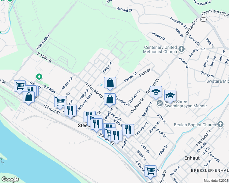 map of restaurants, bars, coffee shops, grocery stores, and more near 519 Pine Street in Steelton