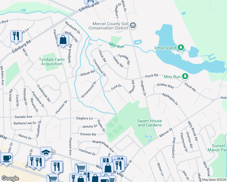 map of restaurants, bars, coffee shops, grocery stores, and more near 1 Percy West Drive in Hamilton Township