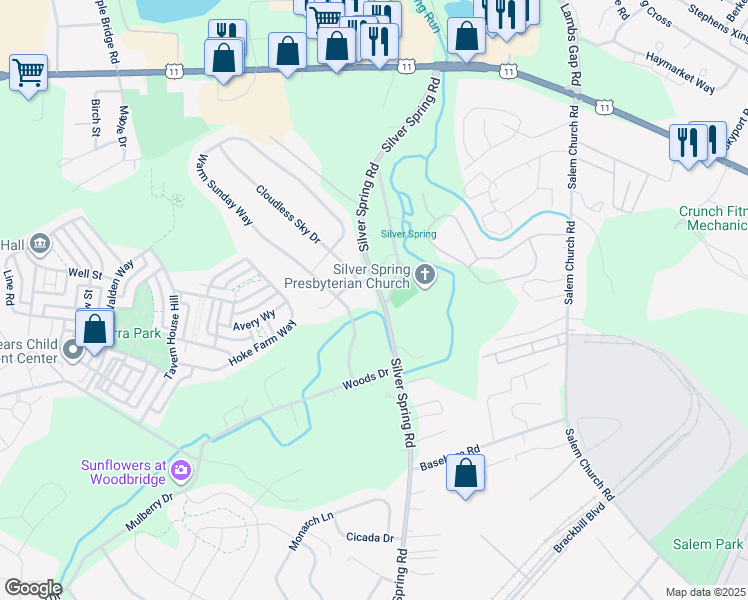 map of restaurants, bars, coffee shops, grocery stores, and more near 445 Silver Spring Road in Mechanicsburg