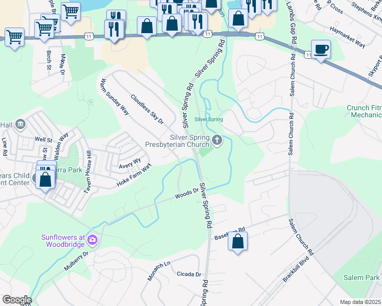 map of restaurants, bars, coffee shops, grocery stores, and more near 445 Silver Spring Road in Mechanicsburg