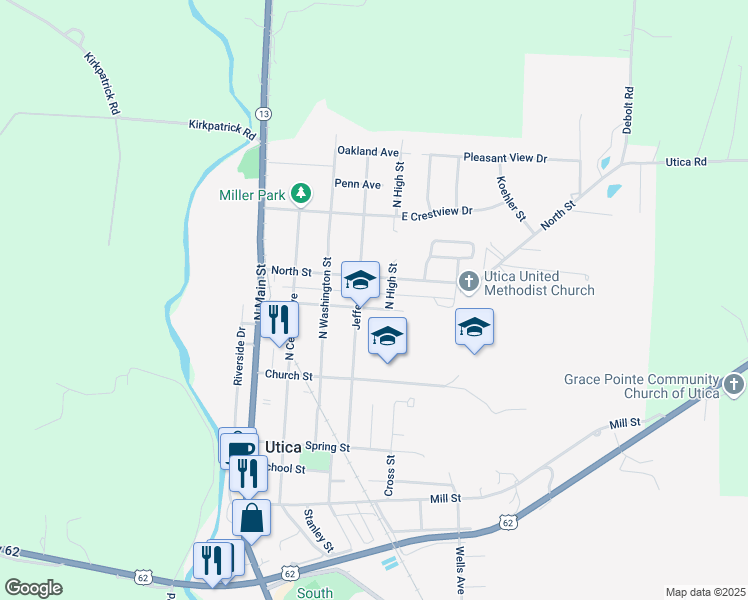 map of restaurants, bars, coffee shops, grocery stores, and more near 325 Maple Ave in Utica