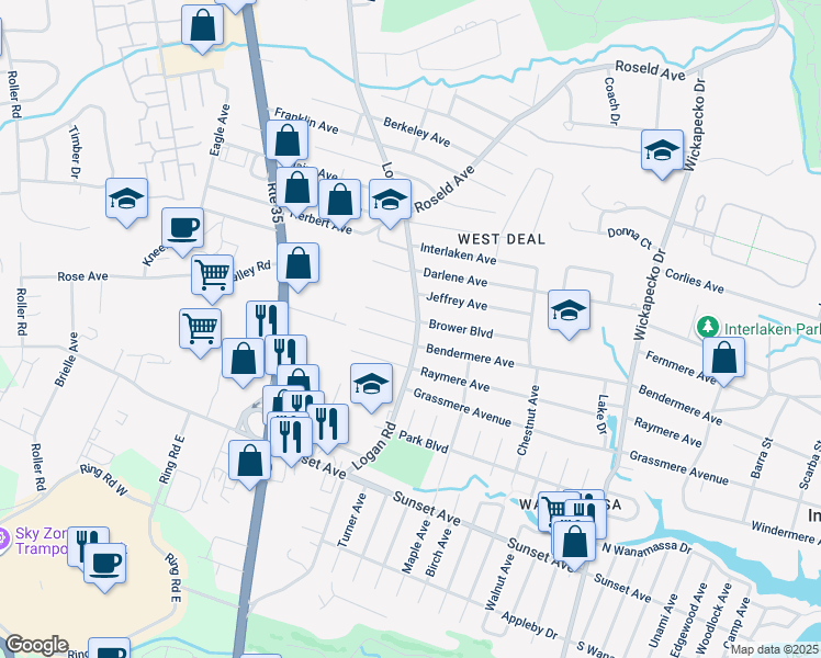map of restaurants, bars, coffee shops, grocery stores, and more near 1805 Logan Road in Wanamassa