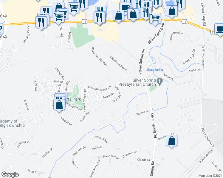 map of restaurants, bars, coffee shops, grocery stores, and more near 116 Morefield Way in Mechanicsburg