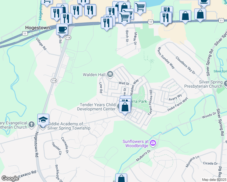 map of restaurants, bars, coffee shops, grocery stores, and more near 125 Well Street in Mechanicsburg
