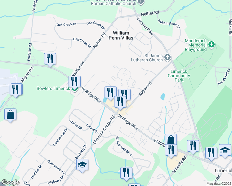 map of restaurants, bars, coffee shops, grocery stores, and more near 817 Walden Court in Limerick
