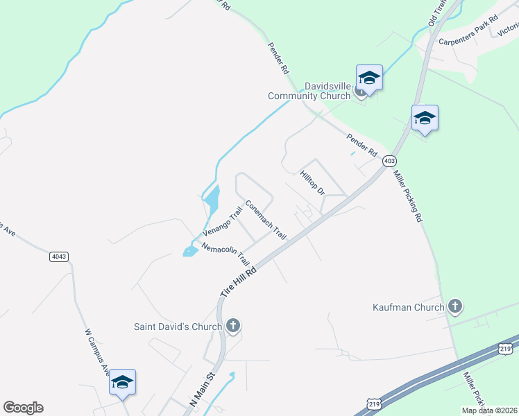 map of restaurants, bars, coffee shops, grocery stores, and more near 200 Conemach Trail in Davidsville