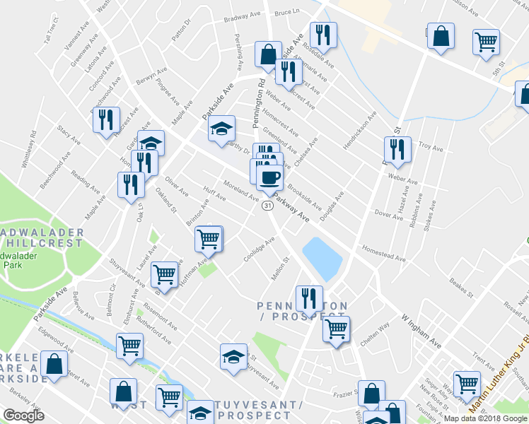 map of restaurants, bars, coffee shops, grocery stores, and more near 829 Pennington Avenue in Trenton