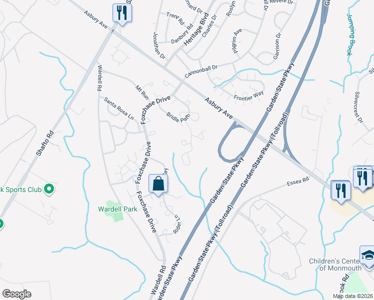 map of restaurants, bars, coffee shops, grocery stores, and more near 29 Forrest Court in Tinton Falls