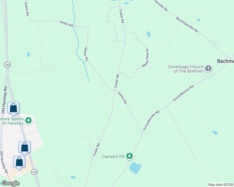 map of restaurants, bars, coffee shops, grocery stores, and more near 285 Gates Road in Hershey