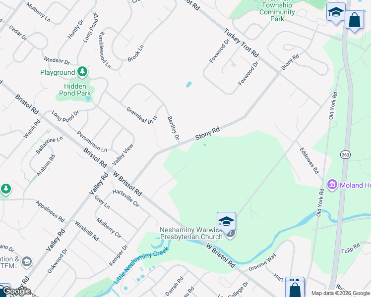 map of restaurants, bars, coffee shops, grocery stores, and more near 1549 Stony Road in Warminster