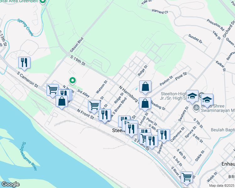 map of restaurants, bars, coffee shops, grocery stores, and more near 220 Lincoln Street in Steelton