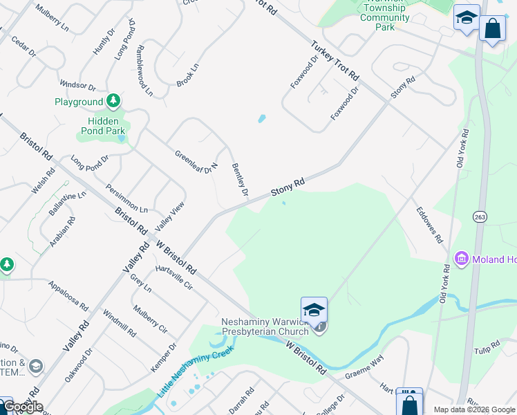 map of restaurants, bars, coffee shops, grocery stores, and more near 1549 Stony Road in Warminster