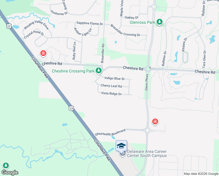 map of restaurants, bars, coffee shops, grocery stores, and more near 255 Vista Ridge Drive in Delaware