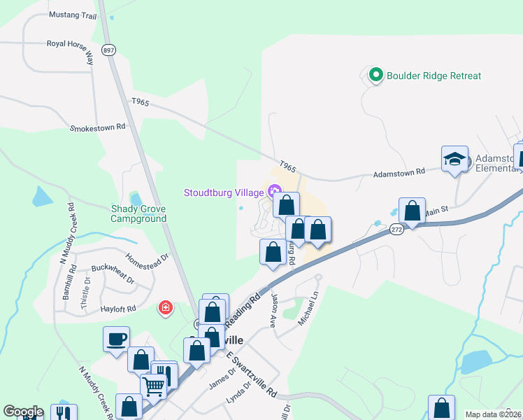 map of restaurants, bars, coffee shops, grocery stores, and more near 28 Bissenden Way in Reinholds