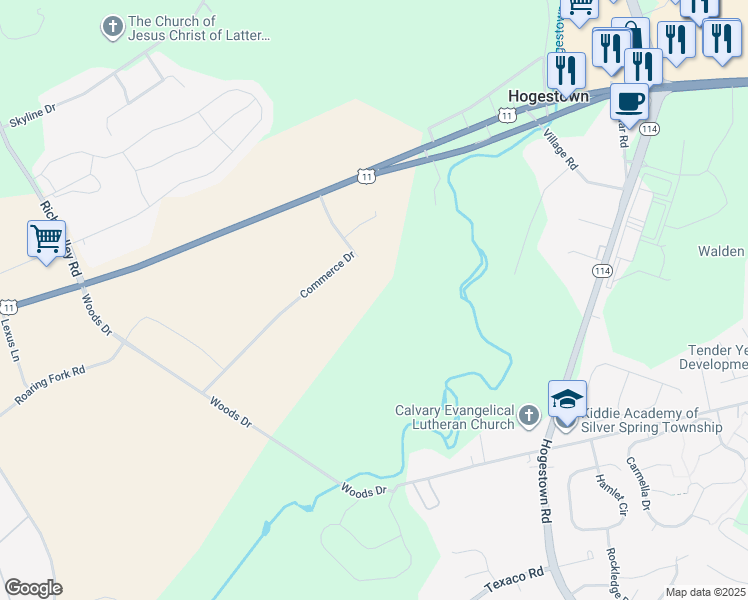 map of restaurants, bars, coffee shops, grocery stores, and more near 101 Commerce Drive in Mechanicsburg
