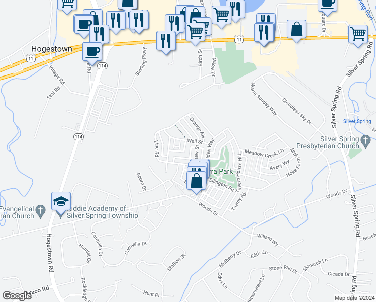 map of restaurants, bars, coffee shops, grocery stores, and more near 113 Well Street in Mechanicsburg