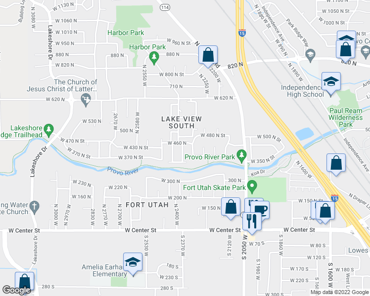 map of restaurants, bars, coffee shops, grocery stores, and more near 432 North 2380 West Street in Provo
