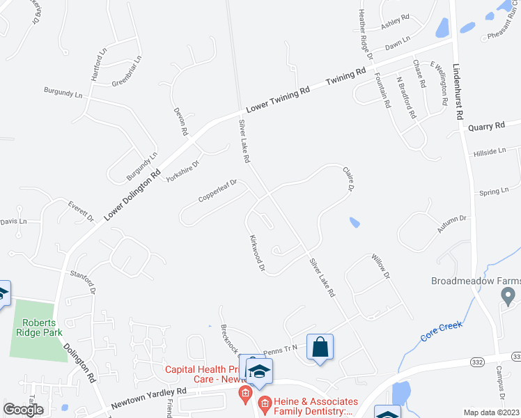 map of restaurants, bars, coffee shops, grocery stores, and more near 1 Aster Way in Newtown