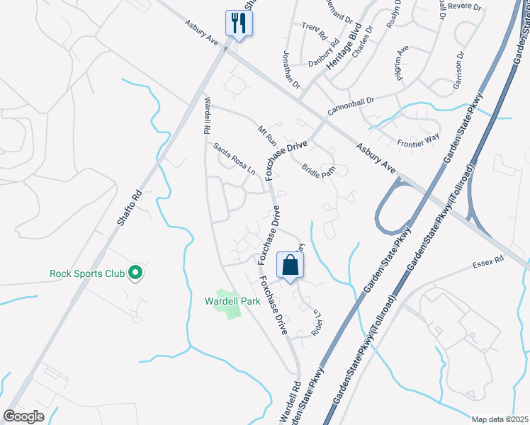 map of restaurants, bars, coffee shops, grocery stores, and more near 21 Equestrian Court in Tinton Falls