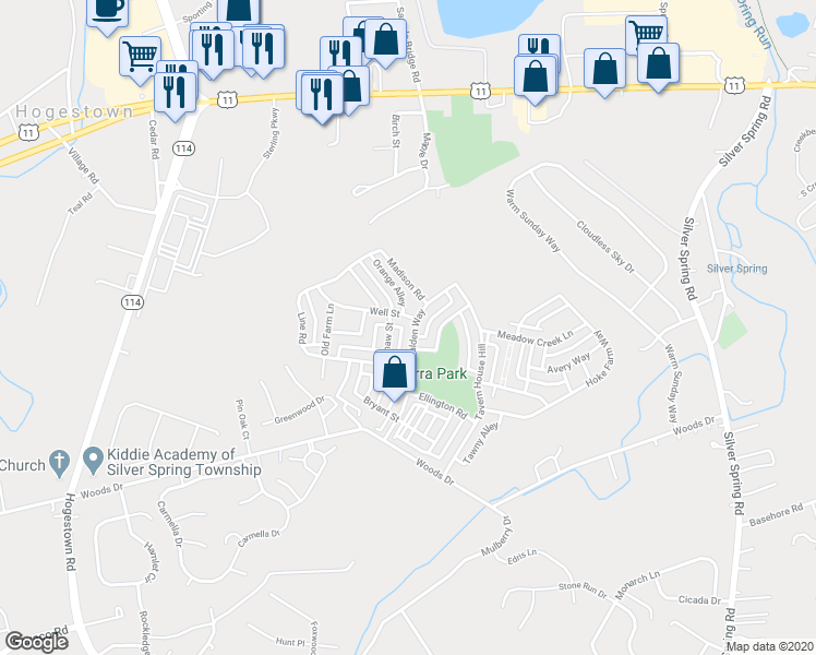 map of restaurants, bars, coffee shops, grocery stores, and more near 175 Walden Way in Mechanicsburg