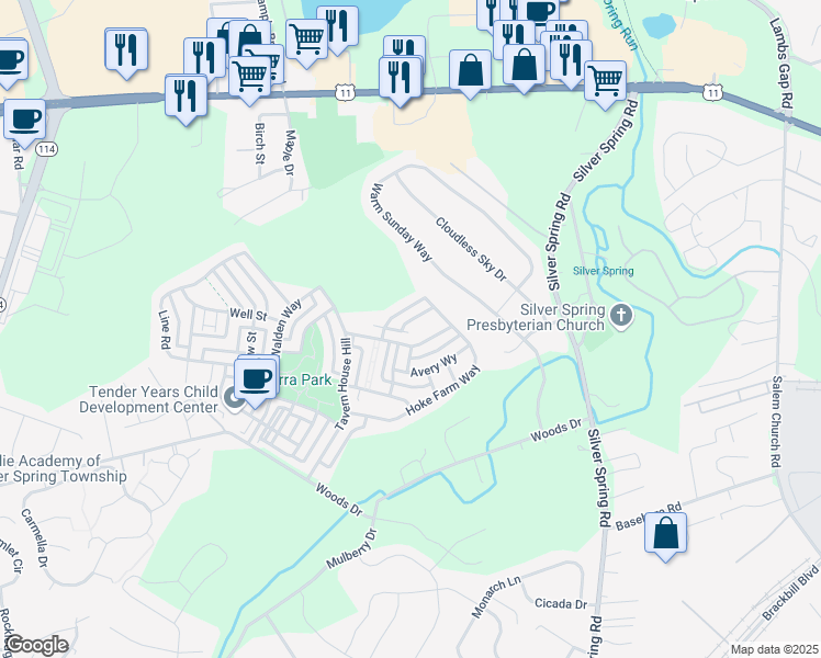 map of restaurants, bars, coffee shops, grocery stores, and more near 207 Annika Way in Mechanicsburg