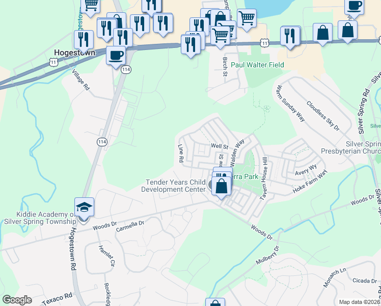 map of restaurants, bars, coffee shops, grocery stores, and more near 207 Annika Way in Mechanicsburg
